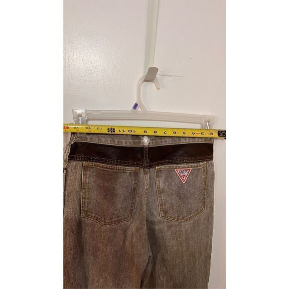 Guess Cameo Custom Made Jeans Brown tone with Leather Trim SZ 6 - Picture 10 of 16